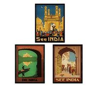 Nacnic Posters Vintage. Posters Publicidad del Mundo. Tres láminas Vintage de India. Tamaño A3