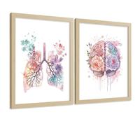 Nacnic Set 2 Láminas De Anatomía Humana Posters Y Cuadros Con Pulmones Tráquea Bronquios Y Cerebro Diseño Acuarela Floral Colores Pastel Decoración Moderna Tamaño A4 Sin Marco