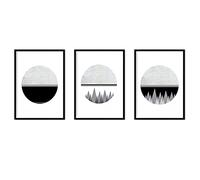 Nacnic - Set 3 Láminas Geométricas Paisaje Luna, Espacio y Montañas - Póster Nórdico Blanco Y Negro - Tamaño A4