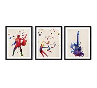 Nacnic set 3 stampe artistiche con immagini di chitarriasta, ballo e chitarra. Pittura in stile nordico. Poster in stile scandinavo.