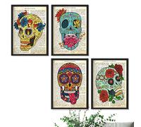 Nacnic - Set 4 Láminas Calaveras Catrinas Mexicanas sobre Fondo Texto Vintage - Poster con Definiciones Estilo Antiguo - Decoración Colorida de Pared