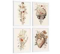 Nacnic Set 4 Posters Decorativos De Anatomía Humana Con Flores Láminas Modernas De Cuerpo Completo Cerebro Mano Y Corazón Tamaño A4 Marco Blanco