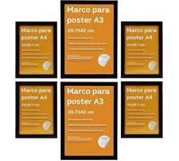 Nacnic - Set 6 Marcos - Madera MDF Negra y Plexiglás - 2 Marcos A3 y 4 Marcos A4 - Fotografía, Láminas, Decoración de Pared para Salón, Dormitorio y Oficina