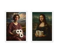 Nacnic Set de 2 Cuadros Clásicos de Mona Lisa con Papel Higiénico Ilustración Divertida en Estilo Vintage para Decorar, Arte de Pared para Inodoro, Baño, Aseo, WC A3 Marco Negro