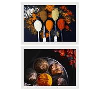 Nacnic Set De 2 Cuadros De Cocina Con Especias Picantes Y Condimentos Coloridos De Comida Para Cocinar Ilustración Impresa Para Decorar Cocina, Despensa, Comedor, Restaurante A3 Marco Blanco