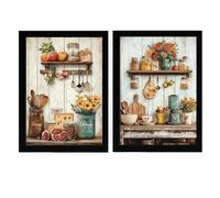 Nacnic Set de 2 Cuadros de Cocina Rústica Impresión Ilustración en Estilo Campestre Arte de Pared para Decoración de Cocina, Despensa, Comedor, Restaurante A4 Marco Negro