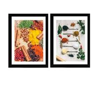 Nacnic Set de 2 Cuadros Hierbas y Especias de Colores Condimento de Cocina en Cuchara Impresión de Póster Arte Decoración Moderna para Despensa, Comedor, Restaurante A4 Marco Negro