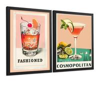 Nacnic Set De 2 Láminas Cócteles Vintage Cuadros Cocina Old Fashioned Y Cosmopolitan Retro Póster Decoración Pared Bar Comedor A4 Marco Negro
