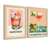 Nacnic Set De 2 Láminas Cócteles Vintage Cuadros Cocina Old Fashioned Y Cosmopolitan Retro Póster Decoración Pared Bar Comedor A3 Marco Madera Clara