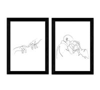 Nacnic Set de 2 láminas de dibujos con un solo trazo Abrazo de pareja y manos. Posters con una sola linea. Tamaño A3 sin marco