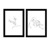 Nacnic Set de 2 láminas de Dibujos con un Solo Trazo Beso y Abrazo. Posters con una Sola Linea. Tamaño A4 con Marco