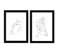 Nacnic Set de 2 láminas de dibujos con un solo trazo Desnudo de mujer sentada y de pie. Posters con una sola linea. Tamaño A3 sin marco
