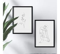Nacnic Set de 2 láminas de Dibujos con un Solo Trazo Rostro Mujer, Lateral y Frontal y Desnudo Femenino. Posters con una Sola Linea. Tamaño A4 sin Marco