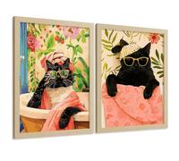 Nacnic Set De 2 Laminas Decorativas Gatos Baño Spa Cuadros Salon Modernos - Posters Decorativos Gatos Negros Decoración Dormitorios Cocina Baño A4 Sin Marco