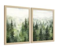 Nacnic Set De 2 Laminas Decorativas Paisaje Bosque Nordico Cuadros Salon Modernos - Posters Decorativos Verdes Decoración Dormitorios Salon A4 Sin Marco