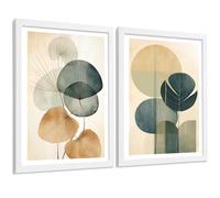 Nacnic Set De 2 Laminas Flor Botanico Verde Geometrico. Arte De Pared Botánico Boho Minimalista Posters Florales Para Dormitorio Sala De Estar Cocina A4 Marco Blanco