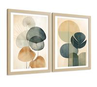 Nacnic Set De 2 Laminas Flor Botanico Verde Geometrico. Arte De Pared Botánico Boho Minimalista Posters Florales Para Dormitorio Sala De Estar Cocina A4 Marco Madera Clara