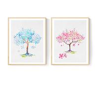 Nacnic Set de 2 láminas para enmarcar Arbol Rosa, Arbol Azul Estilo Acuarela. Posters con imágenes de Naturaleza en tamaño A3. Decoración de hogar. Papel 250 Gramos