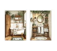 Nacnic Set de 2 Pósters de Baño Rústicos con Ilustración Impresa en Estilo Vintage Pintura al Óleo para Decorar, Arte de Pared para Inodoro, Ducha, Baño, WC de Casa de Granja A3 Sin Marco