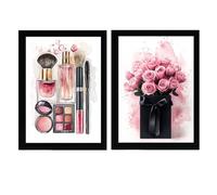 Nacnic Set de 2 Pósters de Maquillaje Cosméticos Flores Rosas Ilustración impresa para decorar las paredes del WC, Tocador, Baño, Vestidor, Salón A3 Sin Marco
