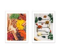 Nacnic Set de 2 Pósters Hierbas y Especias de Colores Condimento de Cocina en Cuchara Impresión de Póster Arte Decoración Moderna para Despensa, Comedor, Restaurante A3 Sin Marco