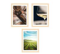 Nacnic Set de 3 Cuadros de Viñedo Italiano Ilustración Impresión Arte de Pared Decoración en Estilo Fotográfico Moderno para Cocina Bodega Bar Despensa Comedor Restaurante A3 Marco de Madera Clara