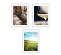 Nacnic Set de 3 Cuadros de Viñedo Italiano Impresión Ilustración Arte de Pared Decoración en Estilo Fotográfico Moderno para Cocina, Bodega, Bar, Despensa, Comedor, Restaurante A3 Marco Blanco