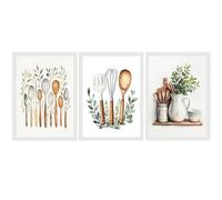 Nacnic Set De 3 Cuadros Utensilios Y Herramientas De Cocina Póster En Acuarela Con Ilustración Impresa Para Decorar Las Paredes De Cocina, Despensa, Comedor, Restaurante A3 Marco Blanco
