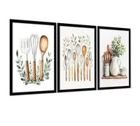 Nacnic Set De 3 Cuadros Utensilios Y Herramientas De Cocina Póster En Acuarela Con Ilustración Impresa Para Decorar Las Paredes De Cocina, Despensa, Comedor, Restaurante A4 Marco Negro