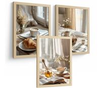 Nacnic Set De 3 Láminas Café Y Desayuno Acogedor Cuadros Cocina Croissant Miel Y Té Estilo Nórdico Póster Decoración Pared A4 Sin Marco