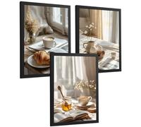 Nacnic Set De 3 Láminas Café Y Desayuno Acogedor Cuadros Cocina Croissant Miel Y Té Estilo Nórdico Póster Decoración Pared A4 Marco Negro