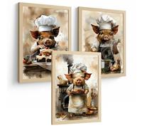Nacnic Set De 3 Láminas Cerdo Chef Pastelero Cuadros Cocina Animal Cocinero Estilo Ilustración Divertida Póster Decoración Pared A3 Sin Marco