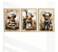 Nacnic Set De 3 Láminas Cerdo Chef Pastelero Cuadros Cocina Animal Cocinero Estilo Ilustración Divertida Póster Decoración Pared A3 Marco Madera Clara