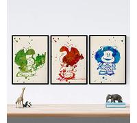 Nacnic Set de 3 láminas con marco para enmarcar Mafalda estilo acuarela. Posters con imágenes de mafaldas en tres colores, tamaño 30x40 cm Con marco
