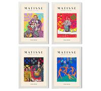 Nacnic Set de 4 Ilustraciones de Matisse. Eventos. Colección de Ilustraciones Coloridas en estilo Galería de Arte. Decoración de Interiores. A4 con marco blanco.