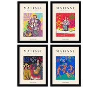 Nacnic Set de 4 Ilustraciones de Matisse. Eventos. Colección de Ilustraciones Coloridas en estilo Galería de Arte. Decoración de Interiores. A4 sin marco.