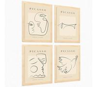 Nacnic ® Set de 4 Ilustraciones de Picasso. Paz. Laminas para cuadros. Laminas decorativas pared para la Decoración de Interiores. Posters A3 sin marco.