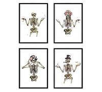 Nacnic Set de 4 láminas Cuatro Esqueletos con Disfraces. Posters con imágenes de Calaveras. Tamaño A3 sin Marco