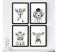 Nacnic Set de 4 láminas de Animales Infantiles Tonos Amarillos, en tamaño A3