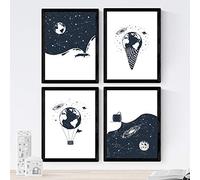 Nacnic Set de 4 láminas de Tierra Espacio, en tamaño A4. Sin Marco