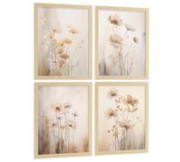 Nacnic Set De 4 Laminas Decorativas Pared Flores Vintage Salon Modernos - Posters, Cuadros Decorativos Con Flores Y Naturaleza. Decoración Dormitorios Sala De Estar A4 Sin Marco