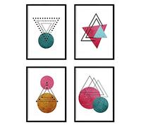 Nacnic Set de 4 láminas para enmarcar Formas Y Fuerzas. Posters Estilo nórdico. Láminas con Formas geométricas en Tonos Azules y Marrones. Tamaño A4. Lámina Impresa en Papel (250 Gramos)