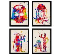 Nacnic Set de 4 láminas para marcar Star Wars Estilo Acuarela. Carteles con imágenes de la Guerra de Las Galaxias. Decoración del hogar. Papel 250 Gramos Llena de Estilo tu casa- A3 Con Marco Negro