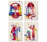Nacnic - Juego de 4 hojas decorativas estilo acuarela Star Wars R2D2 Yoda C3PO Darth Vader Carteles Star Wars Deco Home Geek y Pinturas Originales