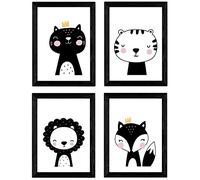 Nacnic Set de 4 láminas Zorro, leon, gato y tigre. Posters de animales. Tamaño A3 con marco