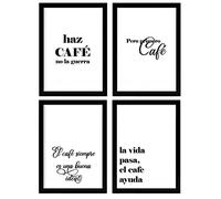 Nacnic Set de 4 Pósters Tipográficos Café. Diseño de interiores. Cuadros con Frases Inspiradoras y Positivas. Decoración de habitaciones. A4 con marcos negros.