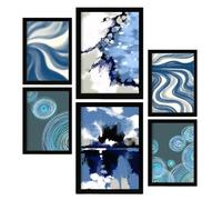 Nacnic Set de 6 Azul Oldfangled Posters. En Resúmenes de paisajes. Cuadros decorativos estéticos para su sala de estar, dormitorio, hogar Tamaños A4 y A3 con marcos negros