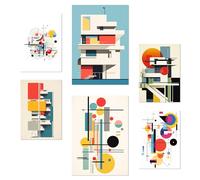 Nacnic Set De 6 Bauhaus Arquitectura Deconstruida Pósters Con Ilustración De Diseño Para Decorar Las Paredes Del Hogar. Habitaciones, Oficina Tienda Y Negocio Tamaño A3 Y A4 Sin Marco