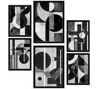 Nacnic Set de 6 Bauhaus blanco y negro Cuadros con ilustración de diseño para decorar las paredes del hogar. Habitación, oficina, tienda. A3 y A4. Marco negro