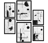 Nacnic Set de 6 Bauhaus Blanco y Negro lineas y Formas Cuadros con ilustración de diseño para Decorar Las Paredes del hogar. Habitación, Oficina. A3 y A4. Marco Negro